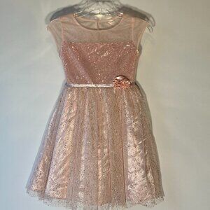 Jona Michelle SZ 10 Blush Pink Sheer Overlay Sequin Dress Formal Wedding Recital